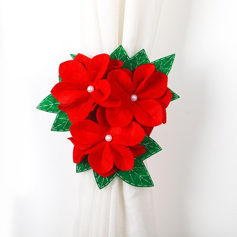 Decorațiune Perdea Și Draperie Tematică Crăciun, Model Floare Crăciuniță Cu Șnur, Material Textil Și Poliester, 31 cm, Roșu