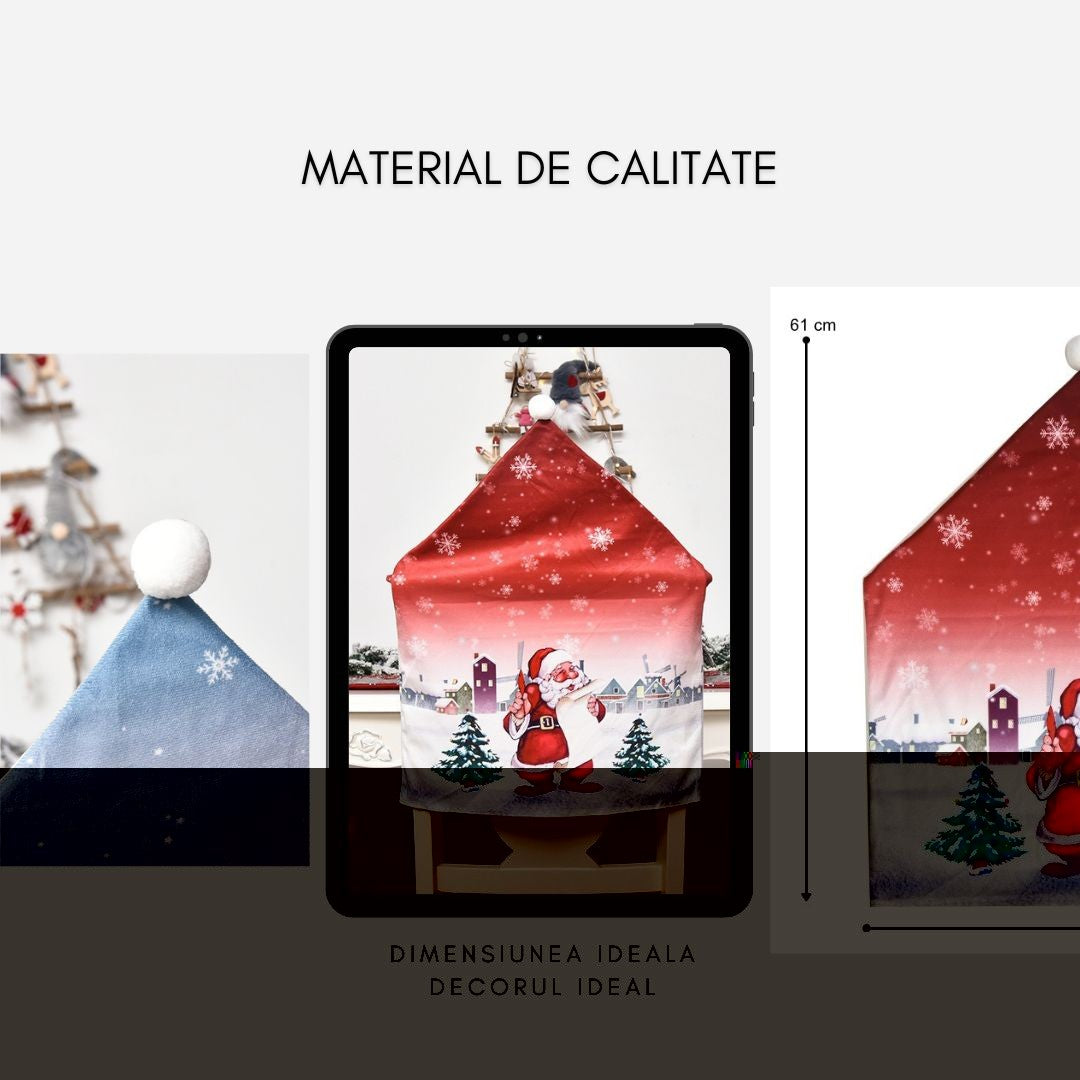Husă Decorativă Pentru Scaun, Tematică Festivă Crăciun, Protecție Scaun Dining, Material Textil Poliester, 61 x 47 cm, Roșu