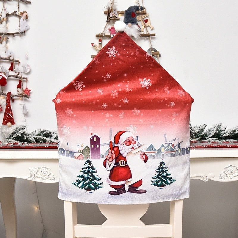 Husă Decorativă Pentru Scaun, Tematică Festivă Crăciun, Protecție Scaun Dining, Material Textil Poliester, 61 x 47 cm, Roșu