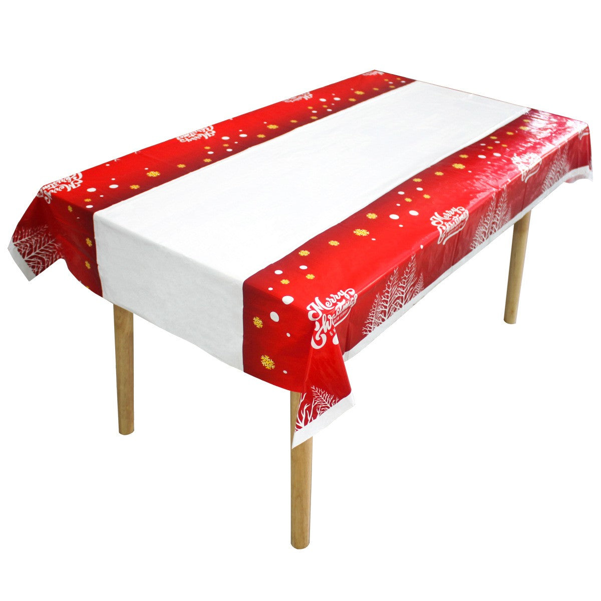 Față de Masă Dreptunghiulară Crăciun, Protecție Masă PVC Impermeabil, Imprimeu Merry Christmas, Grosime 2.5 mm, Alb, 180 x 108 cm