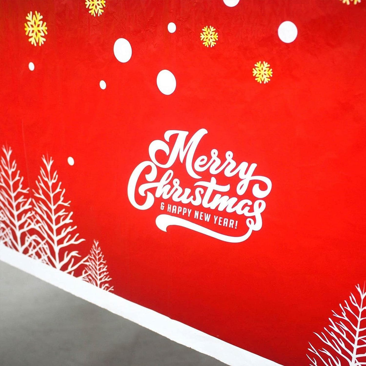Față de Masă Dreptunghiulară Crăciun, Protecție Masă PVC Impermeabil, Imprimeu Merry Christmas, Grosime 2.5 mm, Alb, 180 x 108 cm