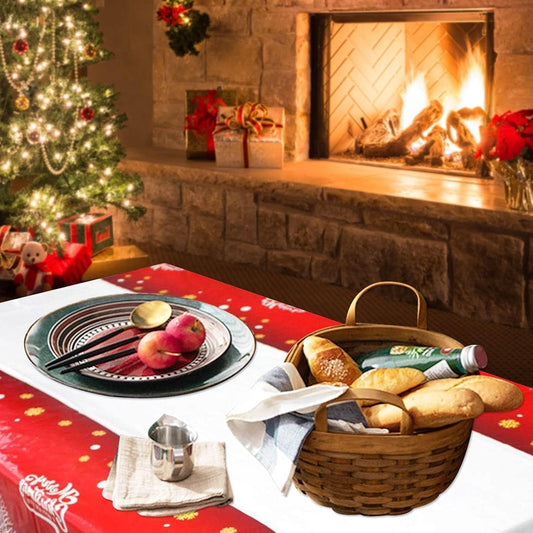 Față de Masă Dreptunghiulară Crăciun, Protecție Masă PVC Impermeabil, Imprimeu Merry Christmas, Grosime 2.5 mm, Alb, 180 x 108 cm