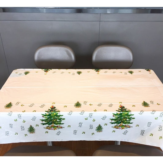 Față De Masă Dreptunghiulară Crăciun, Imprimeu Brăduți Festivi, Protecție Masă Rezistentă, PVC Impermeabil, Grosime 2.5 mm, 180 x 108 cm, Alb