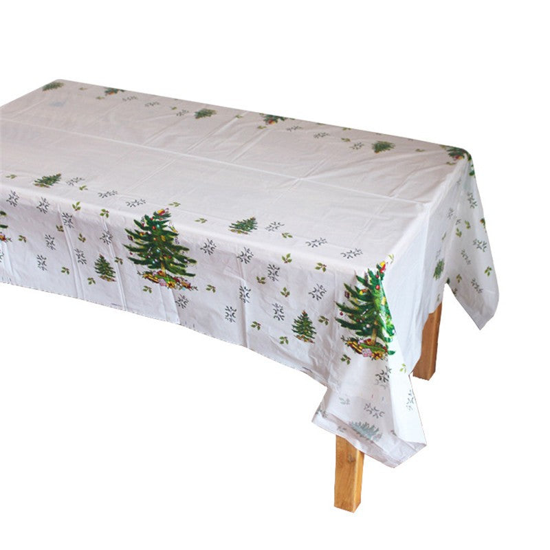 Față De Masă Dreptunghiulară Crăciun, Imprimeu Brăduți Festivi, Protecție Masă Rezistentă, PVC Impermeabil, Grosime 2.5 mm, 180 x 108 cm, Alb