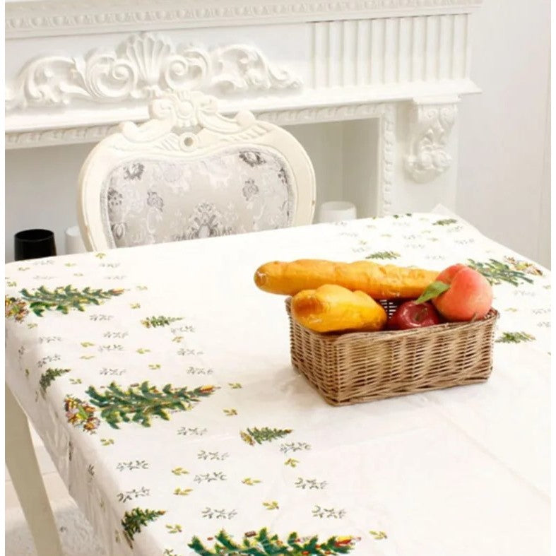 Față De Masă Dreptunghiulară Crăciun, Imprimeu Brăduți Festivi, Protecție Masă Rezistentă, PVC Impermeabil, Grosime 2.5 mm, 180 x 108 cm, Alb
