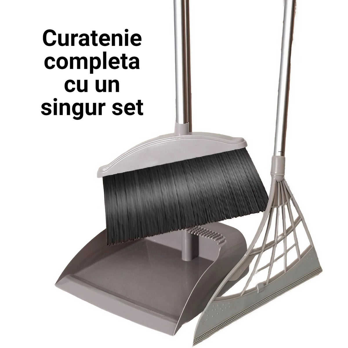Set Matura cu Faras si Matura Magica din Silicon, Sistem Colectare Par si Praf, Margine Cauciuc, Plastic si Otel Inoxidabil, Gri, 90 x 72 x 100 cm