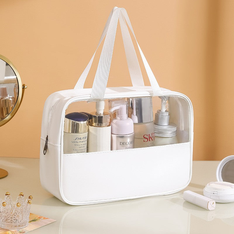 Geanta Cosmetice pentru Voiaj si Organizare, Portabila si Impermeabila, Material PVC si Textil, 30x12x21 cm, Alb