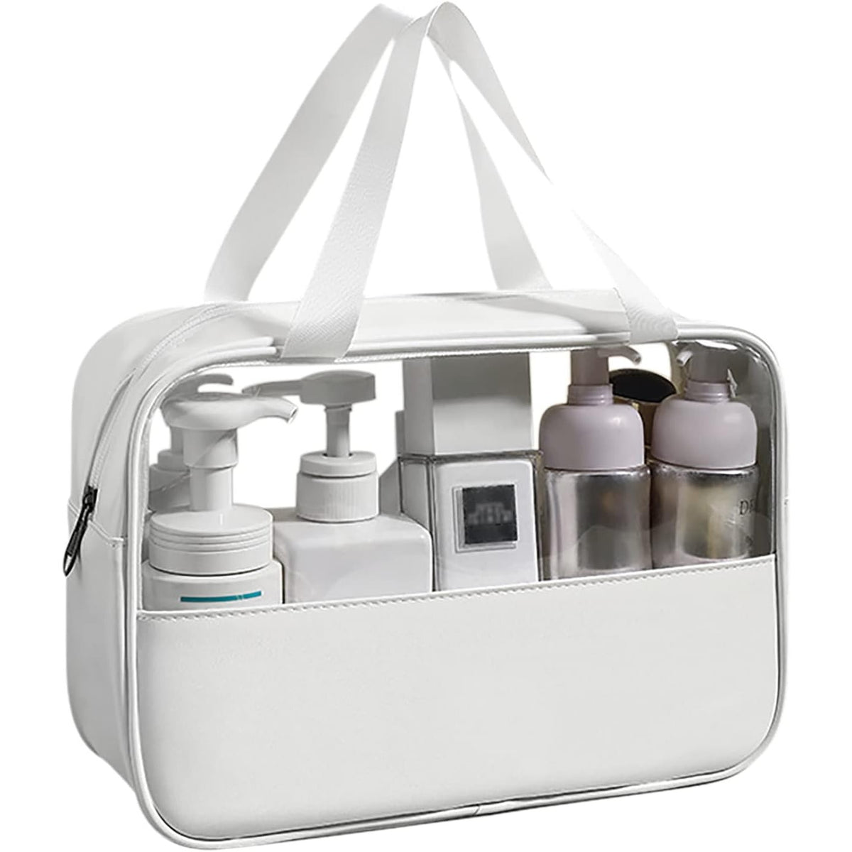 Geanta Cosmetice pentru Voiaj si Organizare, Portabila si Impermeabila, Material PVC si Textil, 30x12x21 cm, Alb