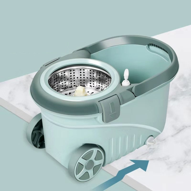 Set Mop Rotativ cu Galeata, Sistem de Stoarcere Centrifuga, Vas Detasabil si Dop Scurgere, Microfibra si Plastic, Capacitate 8 l, include 1 Rezerva, Verde