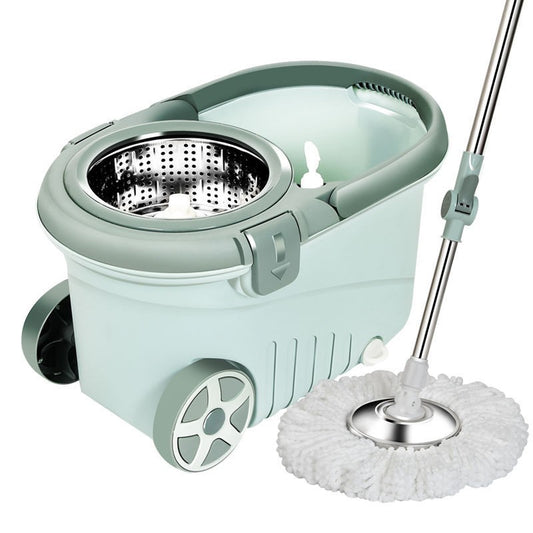 Set Mop Rotativ cu Galeata, Sistem de Stoarcere Centrifuga, Vas Detasabil si Dop Scurgere, Microfibra si Plastic, Capacitate 8 l, include 1 Rezerva, Verde