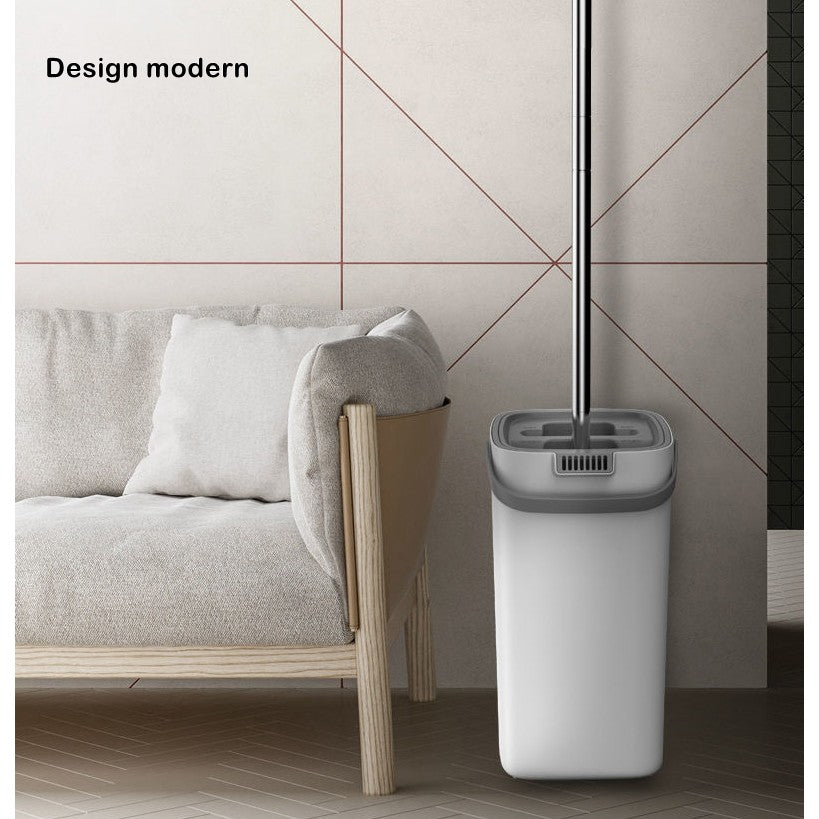 Set Curatenie Mop Plat si Galeata cu Doua Cuve, Sistem de Storcere si Spalare, 4 Rezerve Microfibra Incluse, Capacitate 5.7 l, Plastic, Alb