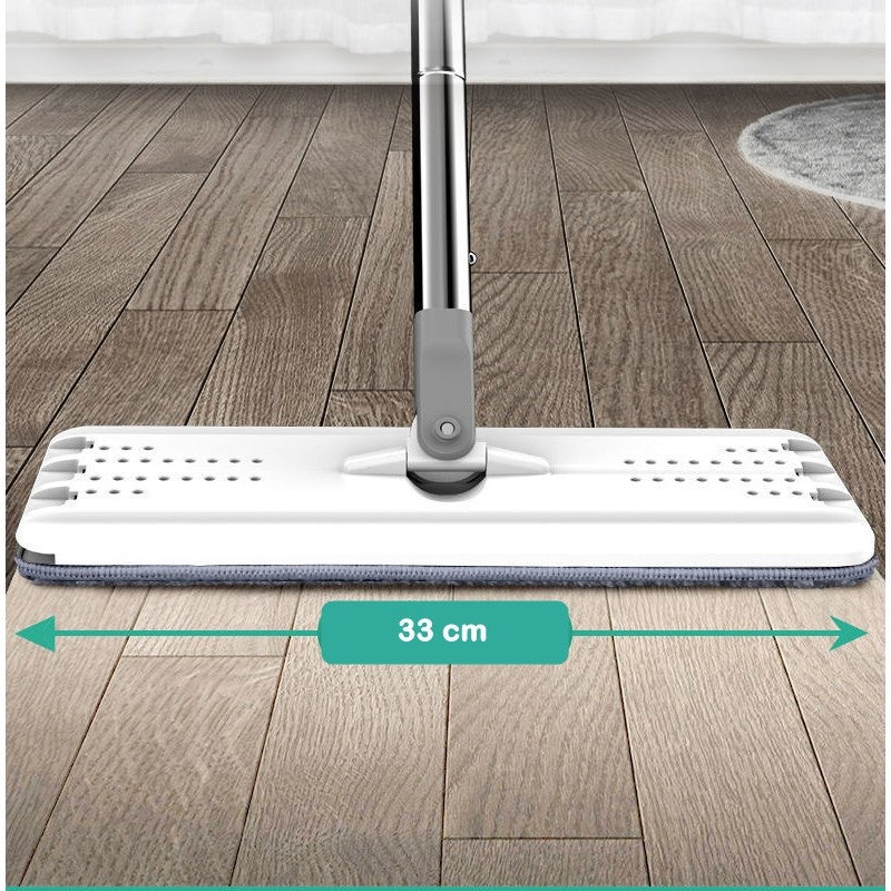 Set Curatenie Mop Plat si Galeata cu Doua Cuve, Sistem de Storcere si Spalare, 4 Rezerve Microfibra Incluse, Capacitate 5.7 l, Plastic, Alb