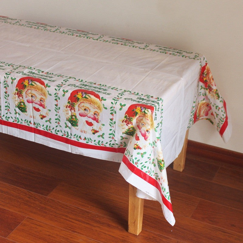 Față de Masă Dreptunghiulară pentru Crăciun, Imprimeu Moș Crăciun, Protecție Masă, PVC Impermeabil, Grosime 2.5 mm, 180 x 108 cm, Alb