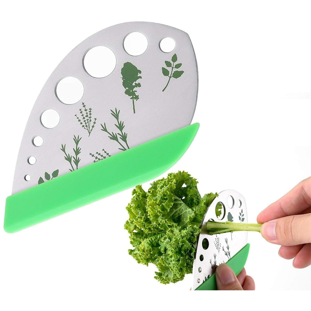 Tocator Manual Si Dispozitiv Curatare Ierburi, Instrument Multifunctional Cu 9 Gauri Pentru Frunze, Margini Ascutite Si Maner Ergonomic, Otel Inoxidabil Rezistent La Rugina, 12.3 x 6.9 cm, Argintiu