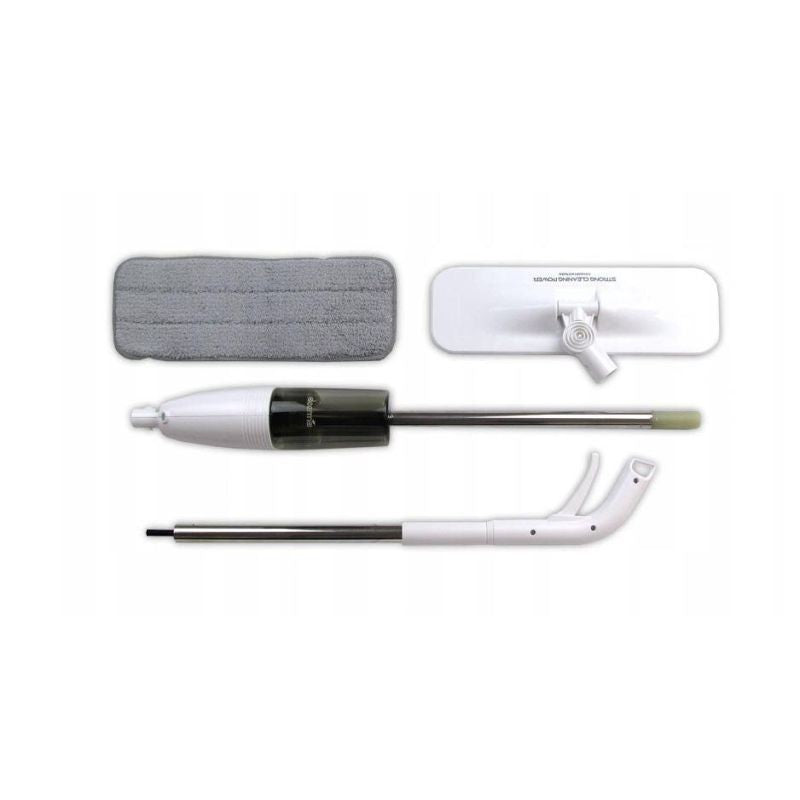 Mop Plat cu Pulverizator 2 in 1, Coada din Aluminiu si Rezerva Microfibra, Utilizare Umeda si Uscata, 125x40 cm, Alb/Negru