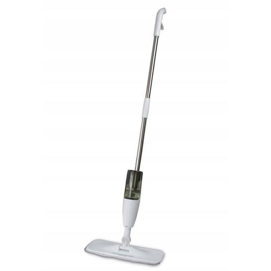 Mop Plat cu Pulverizator 2 in 1, Coada din Aluminiu si Rezerva Microfibra, Utilizare Umeda si Uscata, 125x40 cm, Alb/Negru