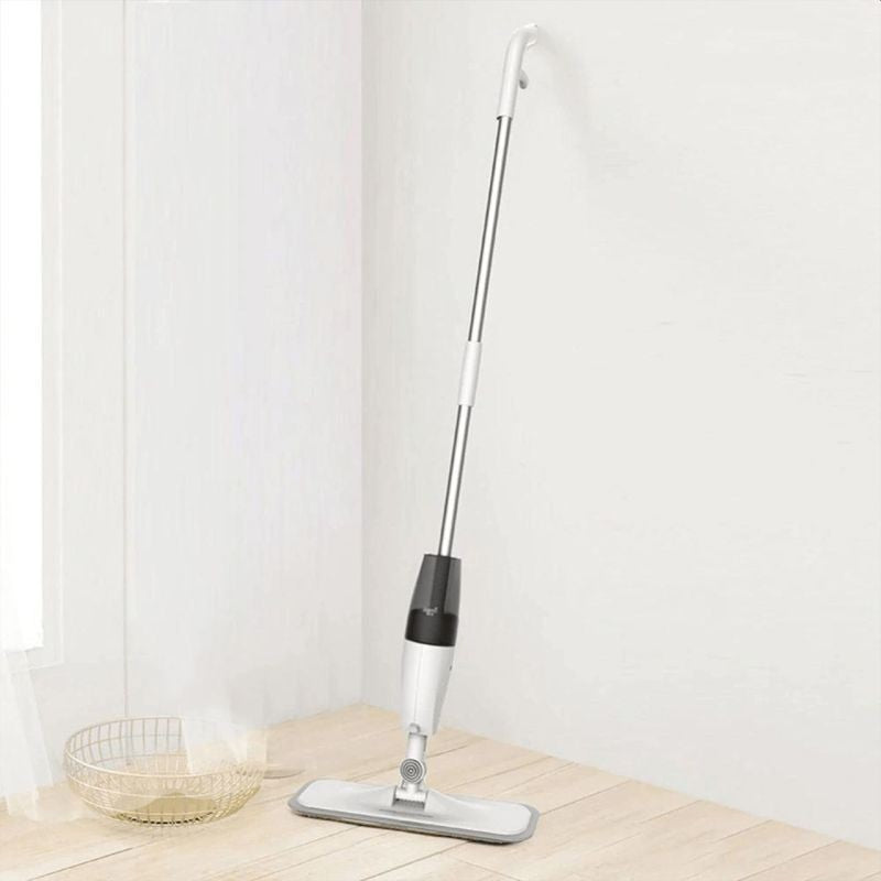Mop Plat cu Pulverizator 2 in 1, Coada din Aluminiu si Rezerva Microfibra, Utilizare Umeda si Uscata, 125x40 cm, Alb/Negru