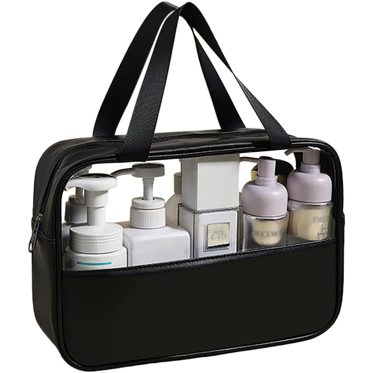Geanta Cosmetice pentru Voiaj si Organizare, Impermeabila cu Maner, Material PVC si Textil, 30 x 21 x 12 cm, Negru