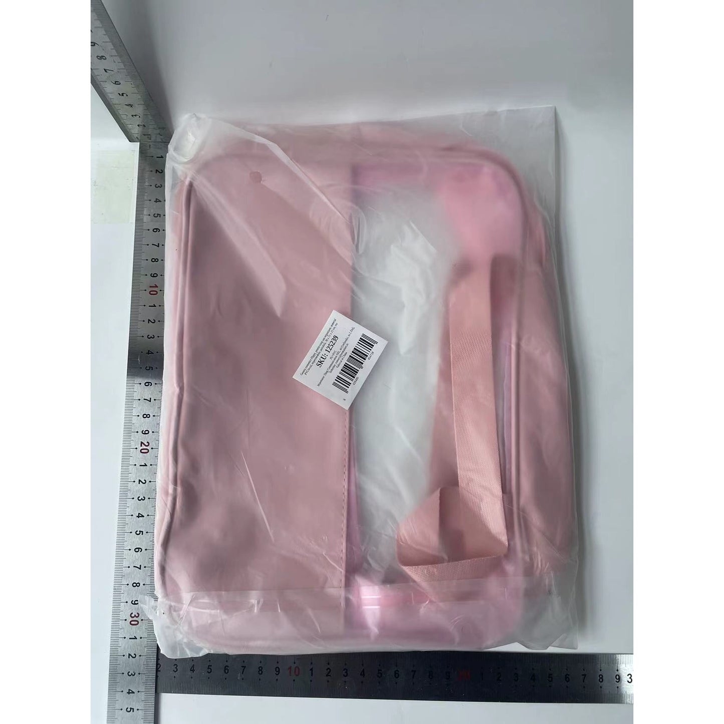 Geanta Cosmetice pentru Voiaj si Organizare, Impermeabila cu Fermoar, Material PVC si Textil, 30 x 21 x 12 cm, Roz