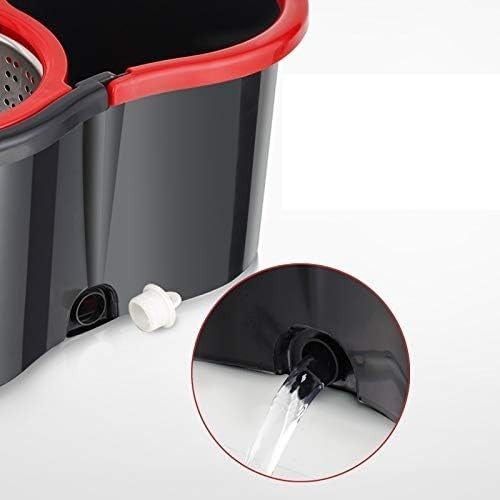 Set Mop Rotativ cu Galeata, Sistem Curatare cu Vas Detasabil si Dop Scurgere, Microfibra si Plastic Rezistent, 8 L, Negru/Rosu