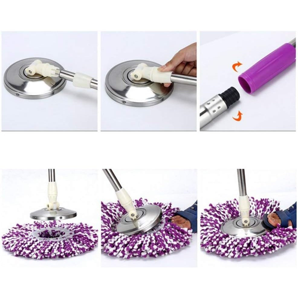 Set Mop Rotativ cu Galeata, Sistem Curatare cu Vas Detasabil si Dop Scurgere, Microfibra si Plastic Rezistent, 8 L, Negru/Rosu