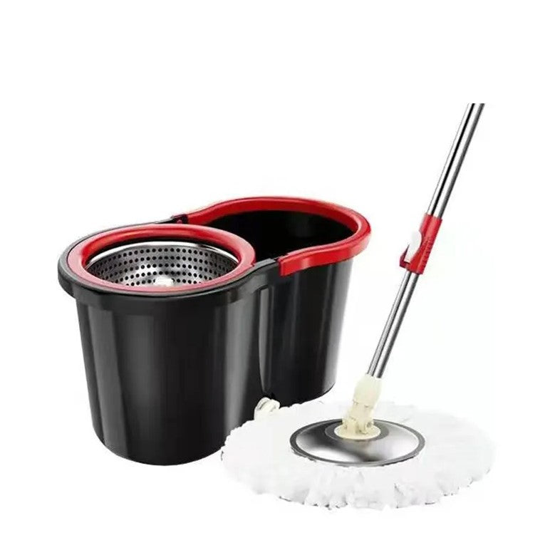 Set Mop Rotativ cu Galeata, Sistem Curatare cu Vas Detasabil si Dop Scurgere, Microfibra si Plastic Rezistent, 8 L, Negru/Rosu