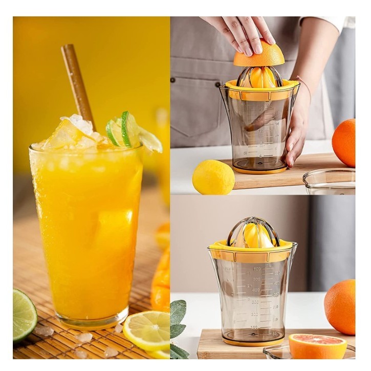 Storcător Manual Citrice cu Recipient Colector, Presă Lămâi și Portocale, Material ABS Durabil, 600 ml, Transparent, 15x8.5x13.5 cm