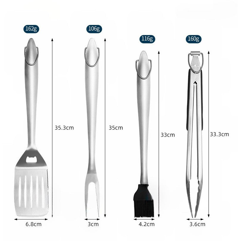Set Ustensile pentru Gratar, 4 Piese cu Spatula si Deschizator Sticle, Otel Inoxidabil Rezistent la Caldura, Manere Lungi cu Agatatoare, Argintiu