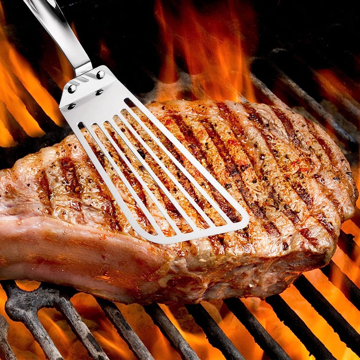 Spatula Flexibila Fish Turner, Lama Subtire cu Margini de Taiere, Ustensila Multifunctionala pentru Gratar si Peste, Otel Inoxidabil, Argintiu