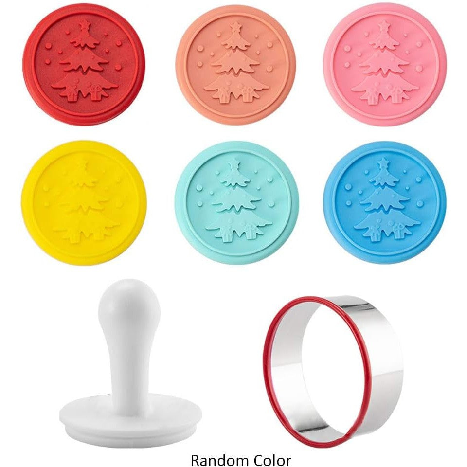 Set 6 Stampile Pentru Prajituri Si Biscuiti, Tematica Craciun, Silicon Alimentar Non-Toxic, Include Forma Taiere Aluat, Maner Ergonomic Plastic, 6 cm, Multicolor