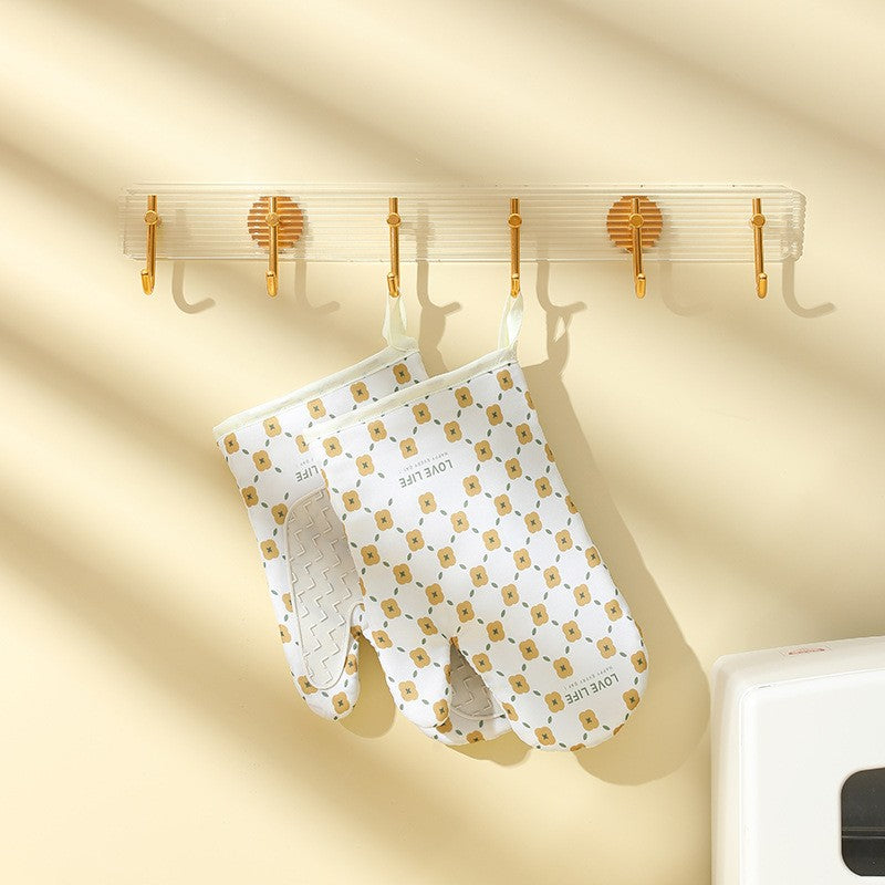 Set 2 Manusi Cuptor si Bucatarie, Rezistenta Termica 330 Grade, Protectie din Textil si Cauciuc Aderent, 26.5 x 18 cm, Alb