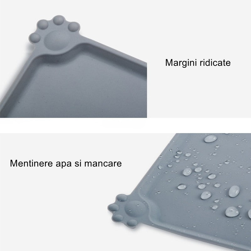 Covoras Din Silicon Pentru Boluri Animale De Companie, Protectie Antiderapanta Cu Margini Ridicate Anti-Varsare, Impermeabil, Lavabil, 48.5x30 cm, Gri