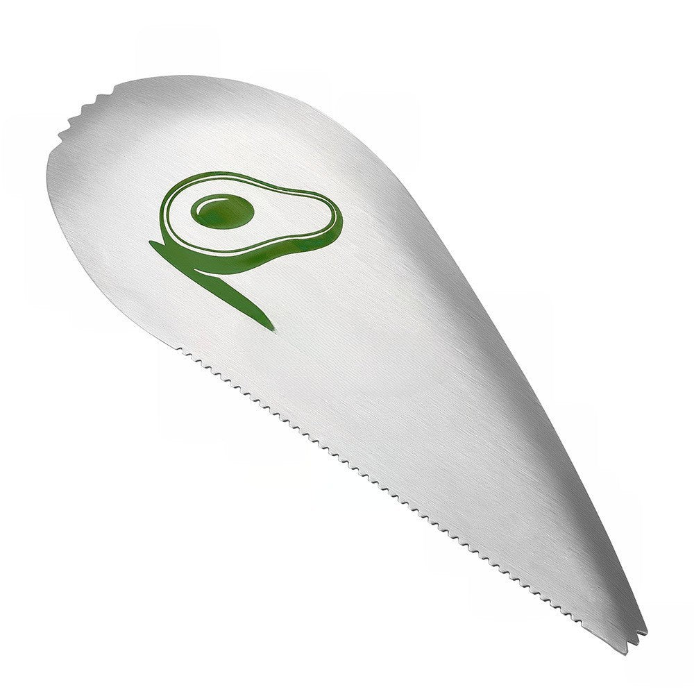 Taietor Avocado 3 in 1, Dispozitiv Multifunctional pentru Curatare si Scoatere Sambure, Forma Curbata cu Zimti, Otel Inoxidabil, 15 x 6 cm, Gri