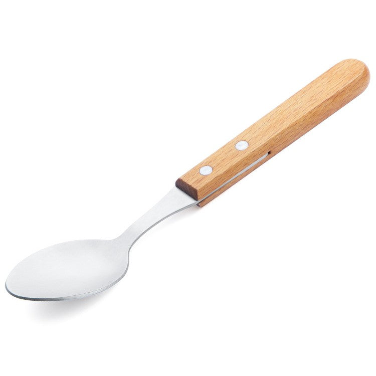 Set 4 Tacamuri pentru Masa, Otel Inoxidabil 304, Maner Ergonomic din Lemn de Fag, Set Lingura, Lingurita, Cutit si Furculita, 20 cm, Gri