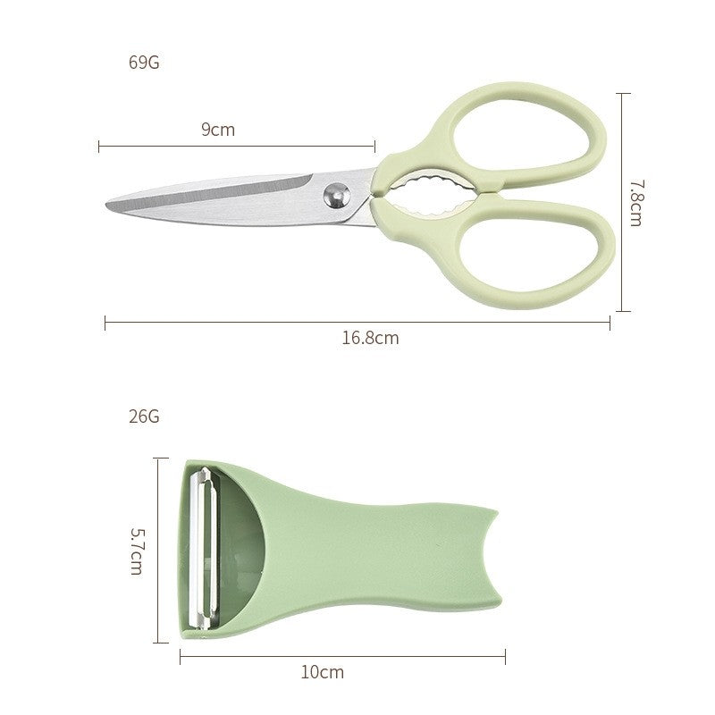 Set Foarfeca Bucatarie Multifunctionala, Curatator Legume si Spargator Nuci, Otel Inoxidabil si ABS, Maner Ergonomic, 16.8 x 7.8 cm, Verde