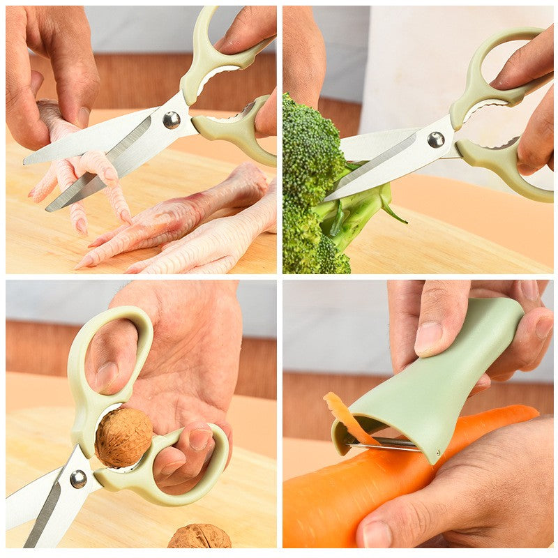 Set Foarfeca Bucatarie Multifunctionala, Curatator Legume si Spargator Nuci, Otel Inoxidabil si ABS, Maner Ergonomic, 16.8 x 7.8 cm, Verde
