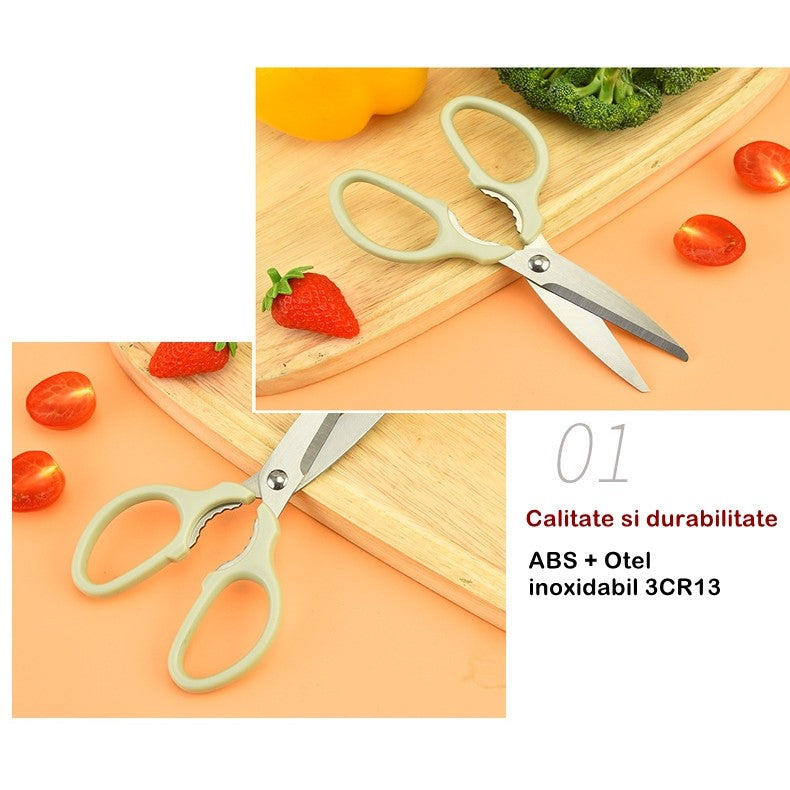 Set Foarfeca Bucatarie Multifunctionala, Curatator Legume si Spargator Nuci, Otel Inoxidabil si ABS, Maner Ergonomic, 16.8 x 7.8 cm, Verde