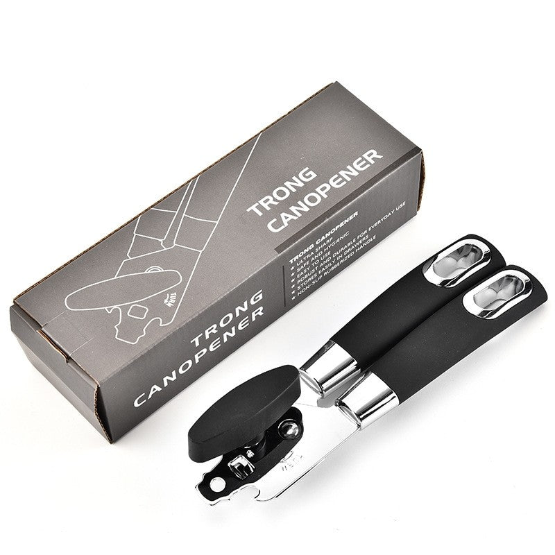 Desfacator de Conserve Multifunctional, Deschizator Manual cu Margini Sigure, Otel Inoxidabil si Maner Antialunecare, Agatatoare Inclusa, 21.6 x 6 cm, Argintiu/Negru