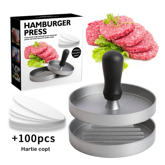 Presa Manuala pentru Burgeri, Forma Modelare Chiftele, Aluminiu si ABS, 11.7 x 8.5 cm, Gri