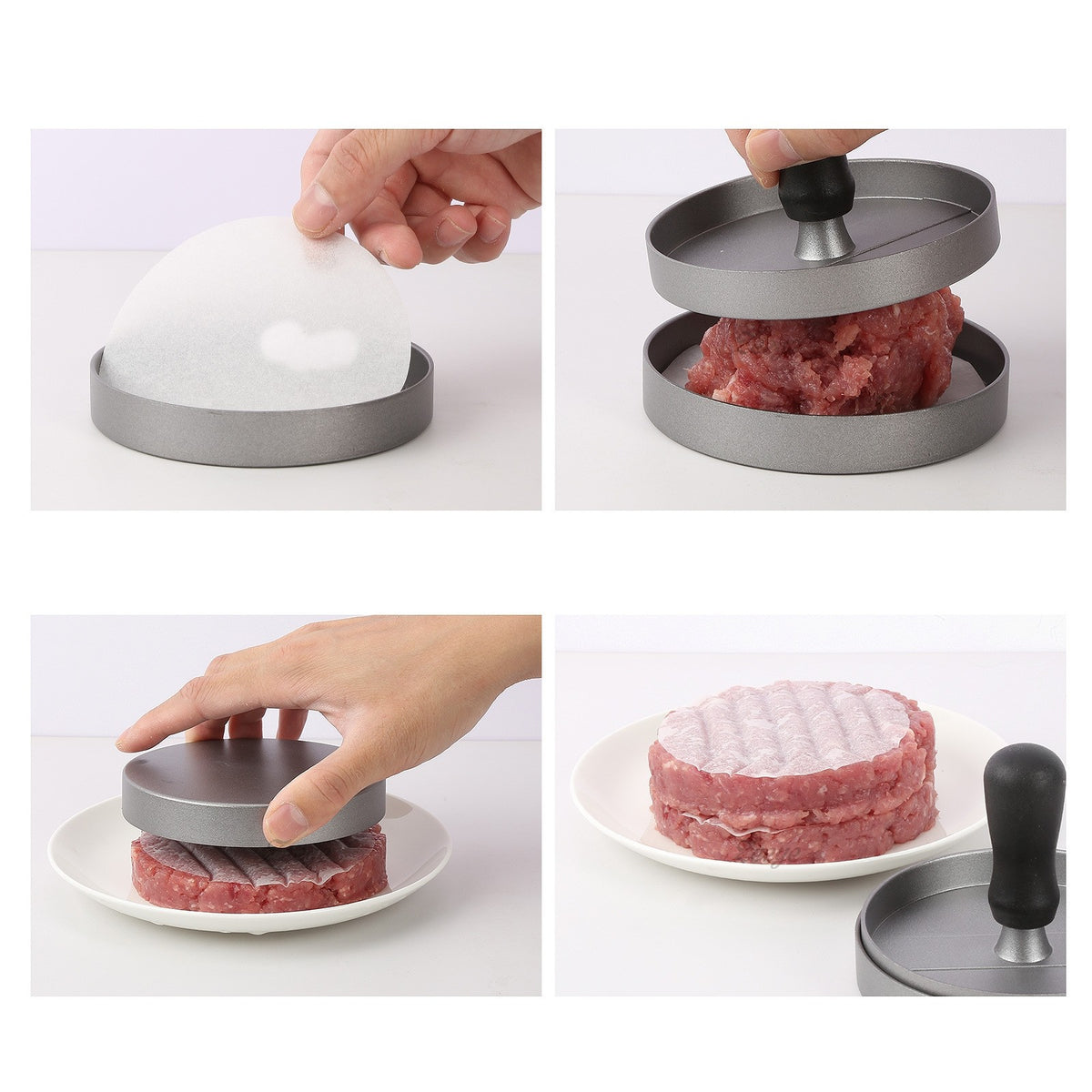 Presa Manuala pentru Burgeri, Forma Modelare Chiftele, Aluminiu si ABS, 11.7 x 8.5 cm, Gri