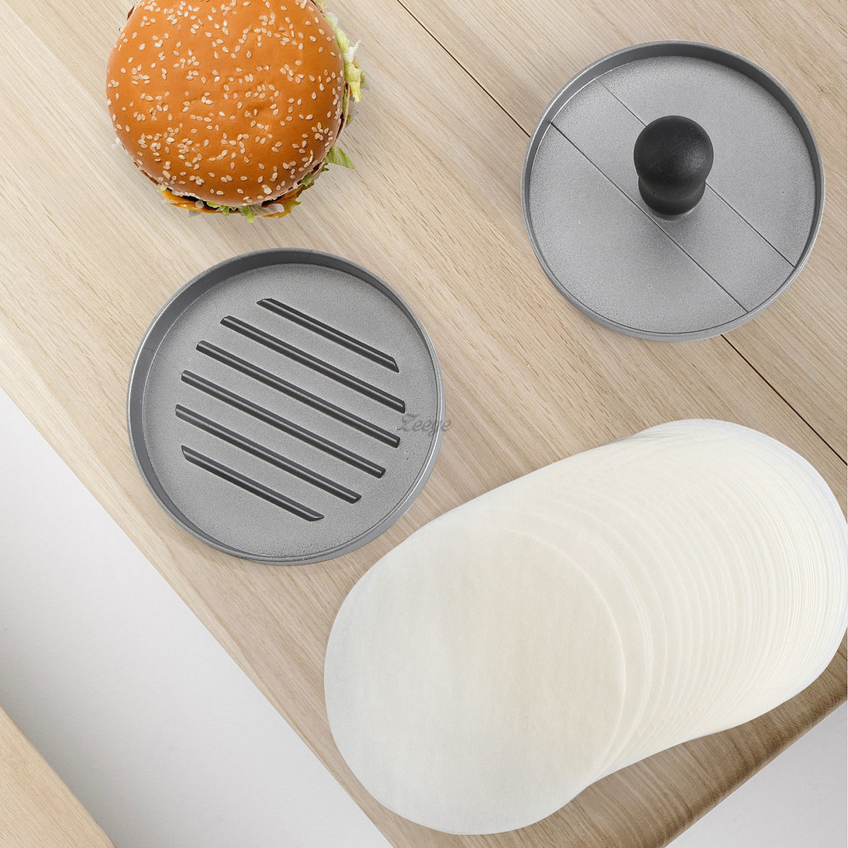 Presa Manuala pentru Burgeri, Forma Modelare Chiftele, Aluminiu si ABS, 11.7 x 8.5 cm, Gri