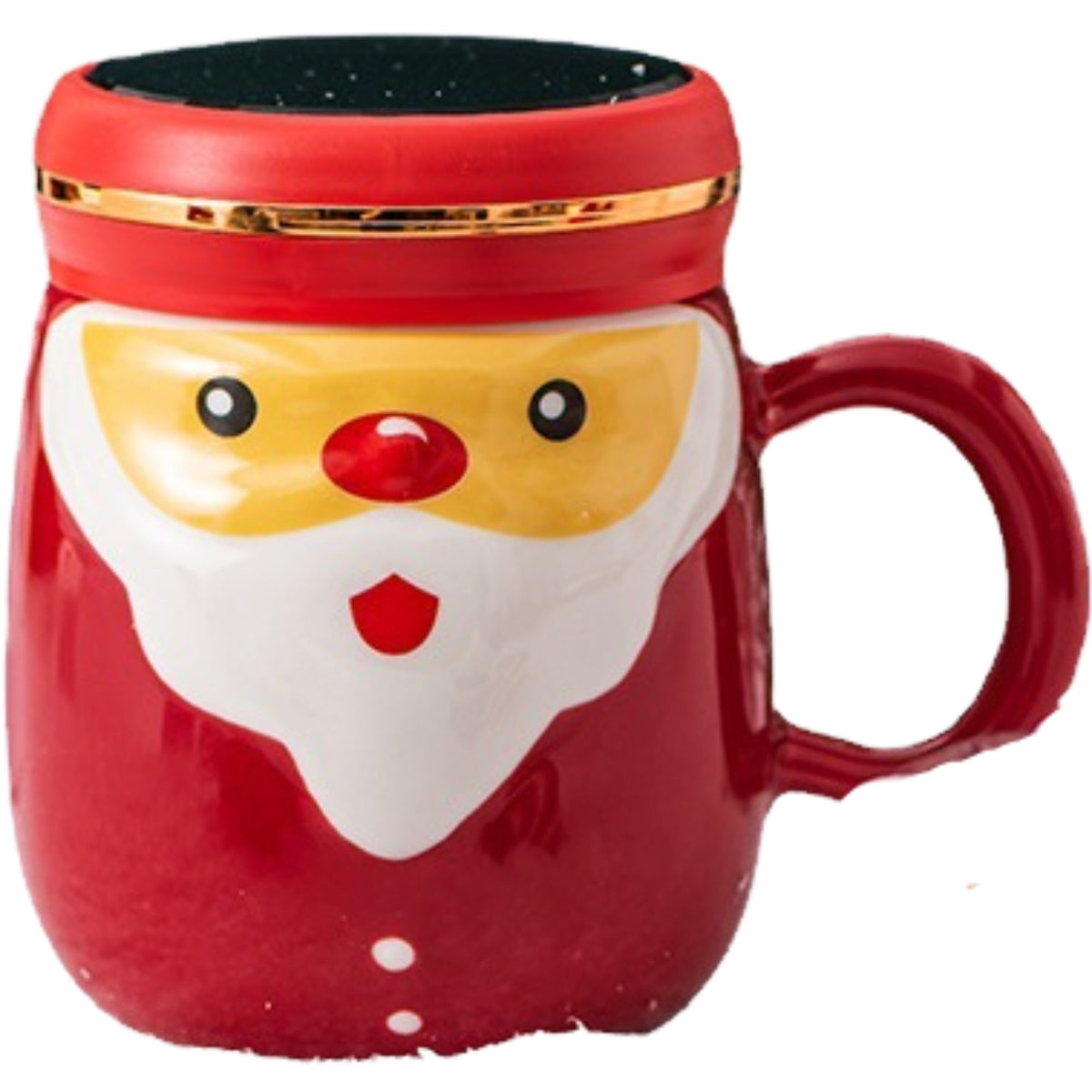 Cana Ceramica Mos Craciun, Capac Tip Oglinda, Ambalaj Cadou Inclus, Model Festiv, 430 ml, 8 x 11.5 cm, Rosu