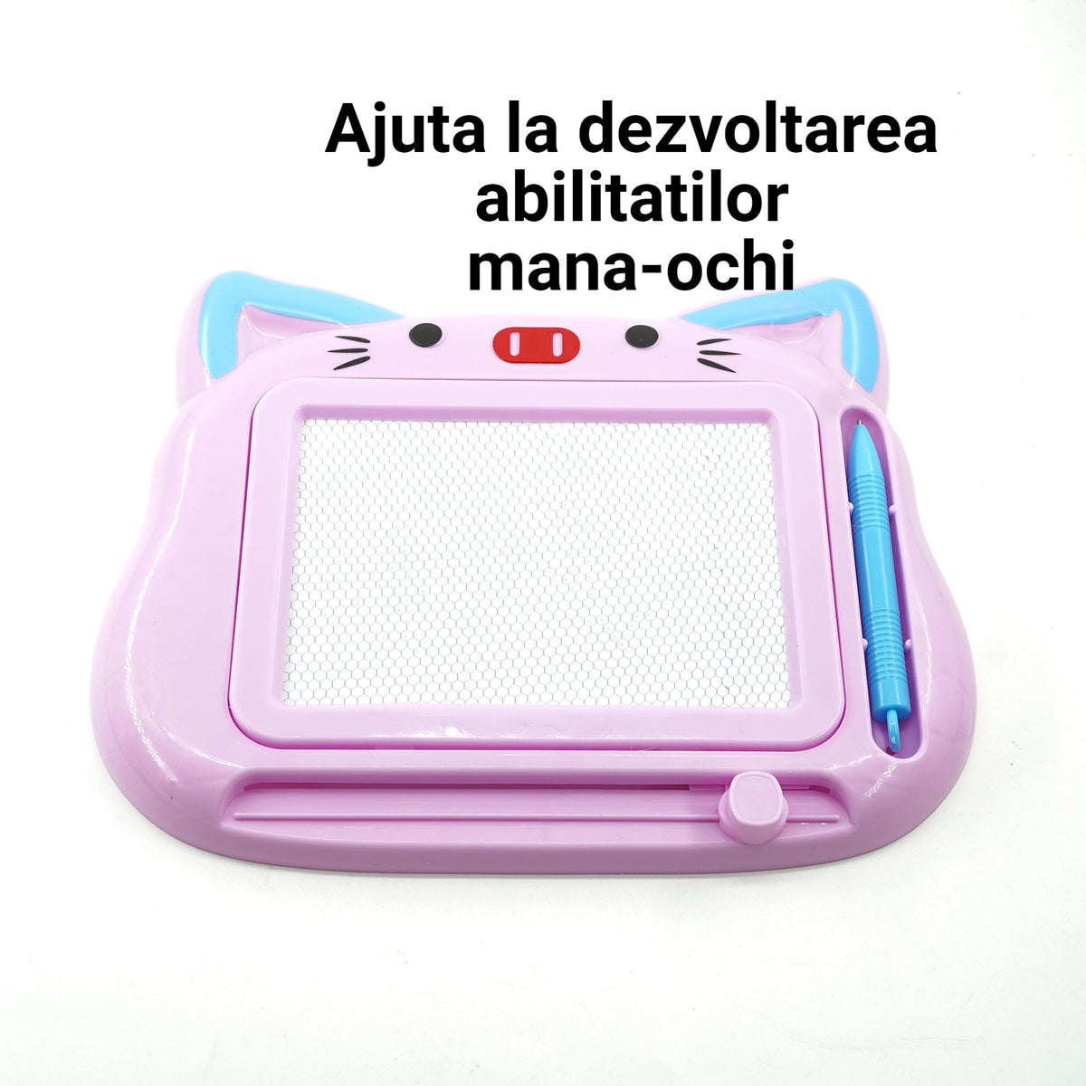 Tablita Magnetica de Scris si Desenat pentru Copii, Model Pisica cu Buton de Stergere Glisant, Creion cu Varf Metalic, Plastic, 23.2x18.5 cm, Mov