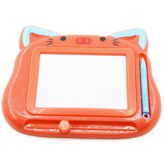 Tablita Magnetica de Scris si Desenat pentru Copii, Model Pisica cu Creion si Buton Stergere, Material Plastic, 23.2x18.5 cm, Rosu