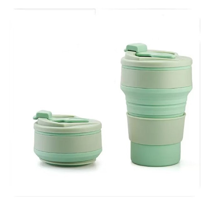 Pahar Pliabil din Silicon pentru Calatorii si Camping, Cana Portabila Reutilizabila, Material Ecologic Fara BPA, 350 ml, Verde, 8.2x6.3x9.1 cm