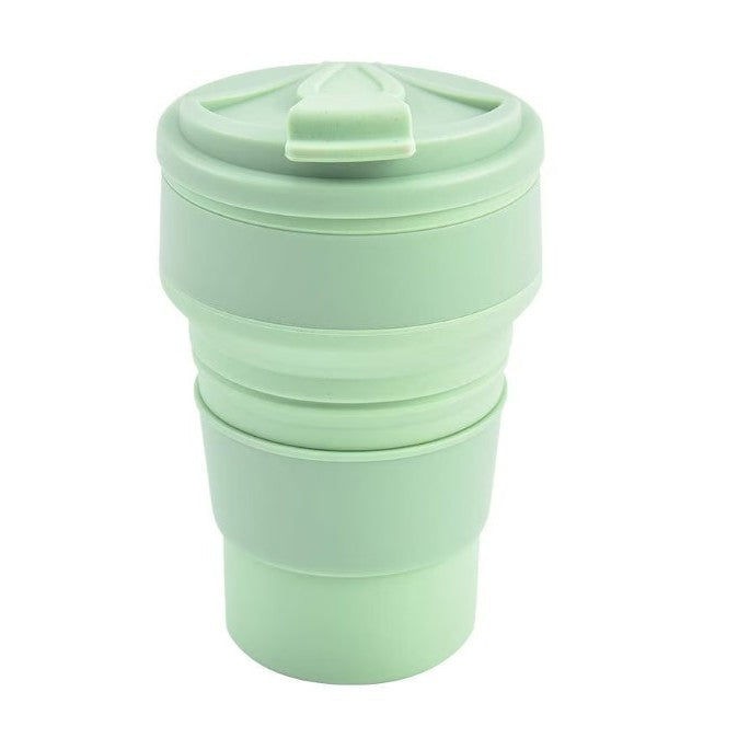 Pahar Pliabil din Silicon pentru Calatorii si Camping, Cana Portabila Reutilizabila, Material Ecologic Fara BPA, 350 ml, Verde, 8.2x6.3x9.1 cm