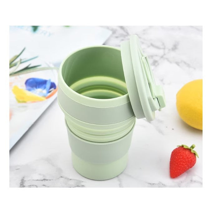 Pahar Pliabil din Silicon pentru Calatorii si Camping, Cana Portabila Reutilizabila, Material Ecologic Fara BPA, 350 ml, Verde, 8.2x6.3x9.1 cm