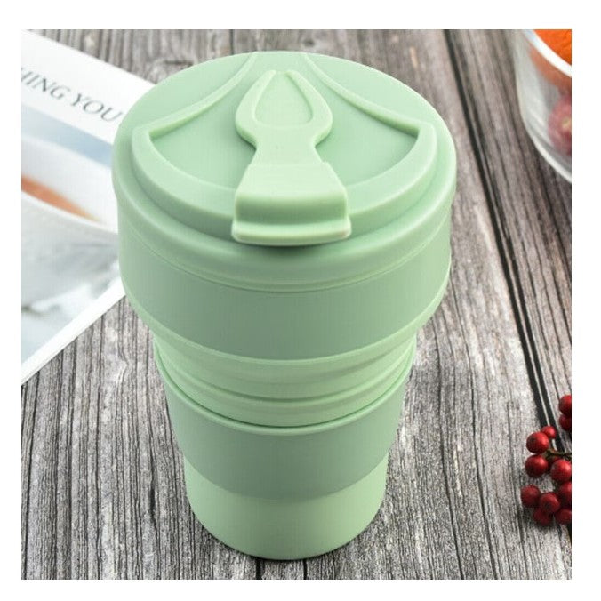 Pahar Pliabil din Silicon pentru Calatorii si Camping, Cana Portabila Eco-Friendly cu Pai Inclus, 500 ml, Verde