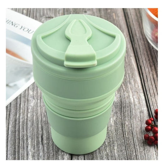 Pahar Pliabil din Silicon pentru Calatorii si Camping, Cana Portabila Eco-Friendly cu Pai Inclus, 500 ml, Verde