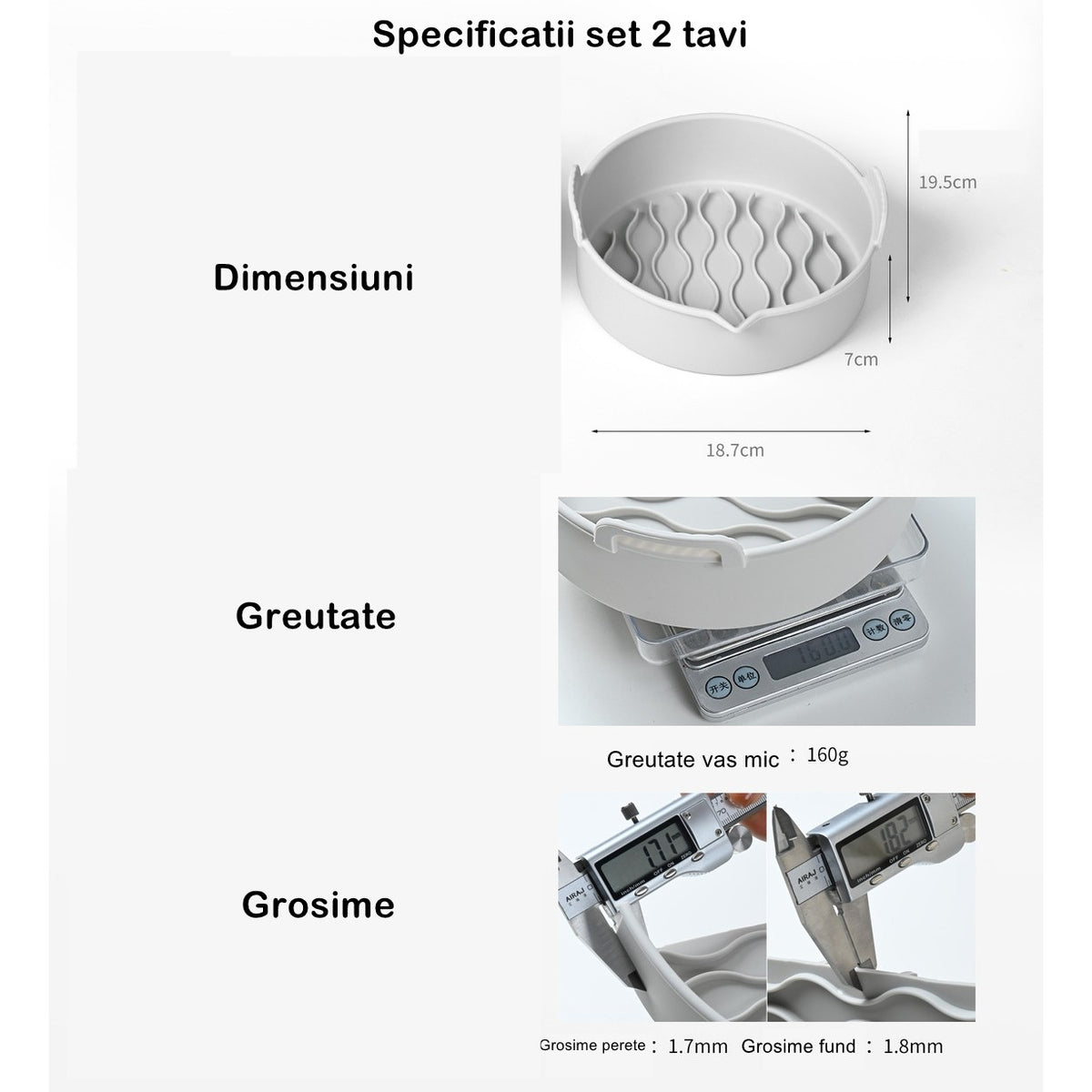 Set 2 Tavi Silicon Pentru Air Fryer, Forma Reutilizabila Si Antiaderenta Cu Manere, Rezistenta 230 Grade, 18.7 x 19.5 x 7 cm, Gri